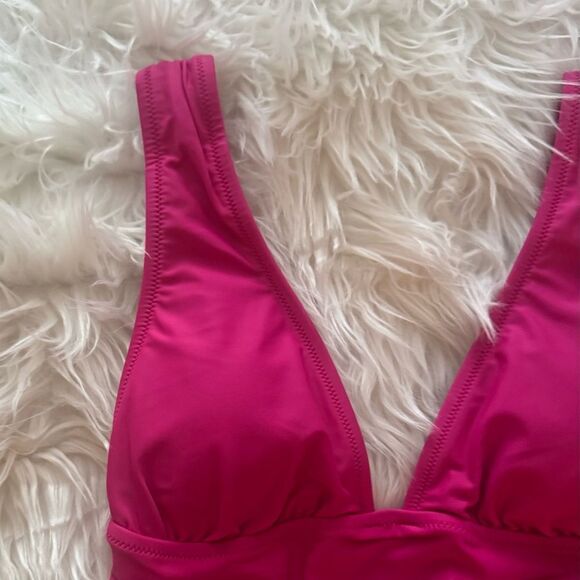 NWT J. Crew Ruched V-neck One-Piece in Radiant Fuschia - Picture 9 of 12